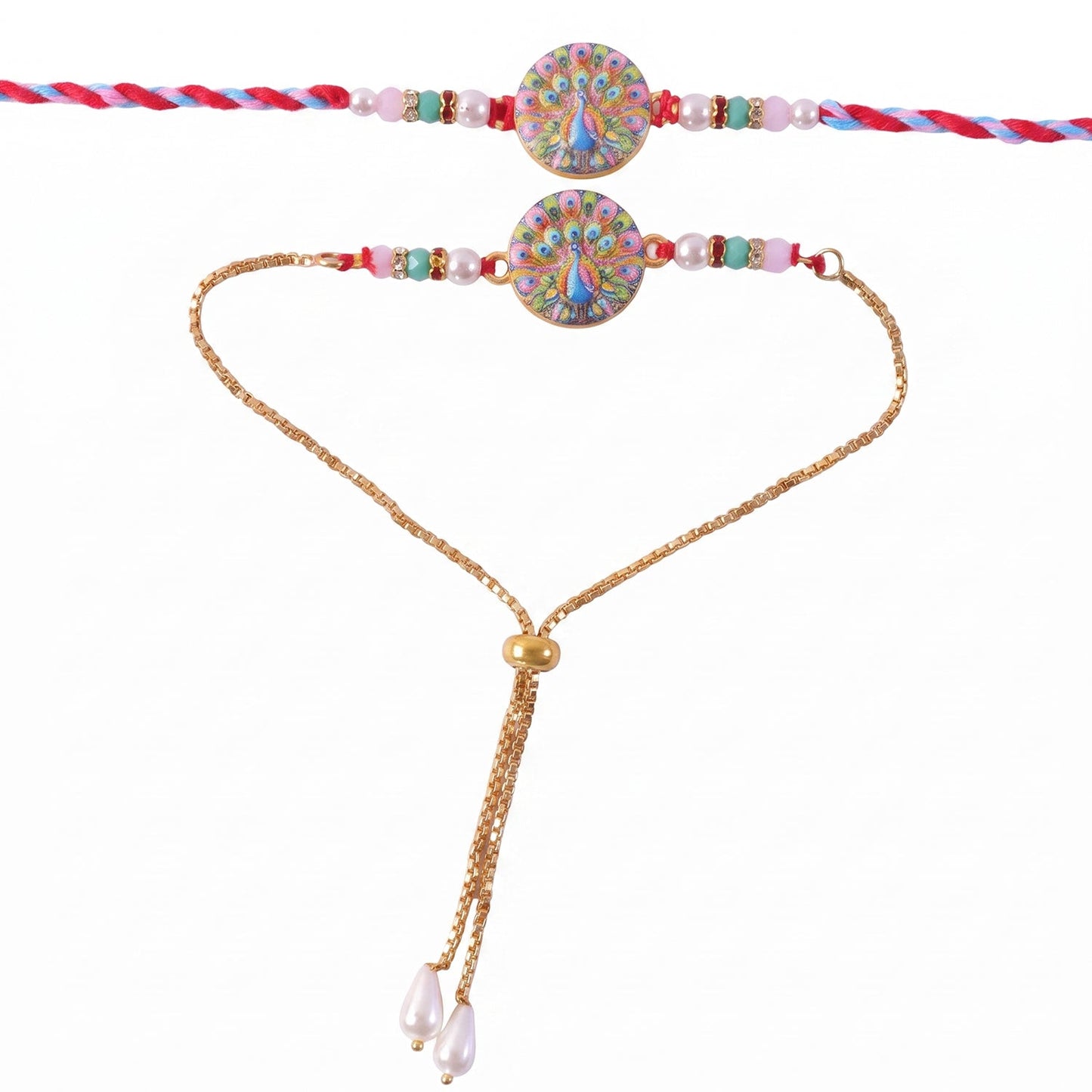 Premium Lumba Bhabhi Rakhi with Peacock Elegant Stone Festive Pair Set