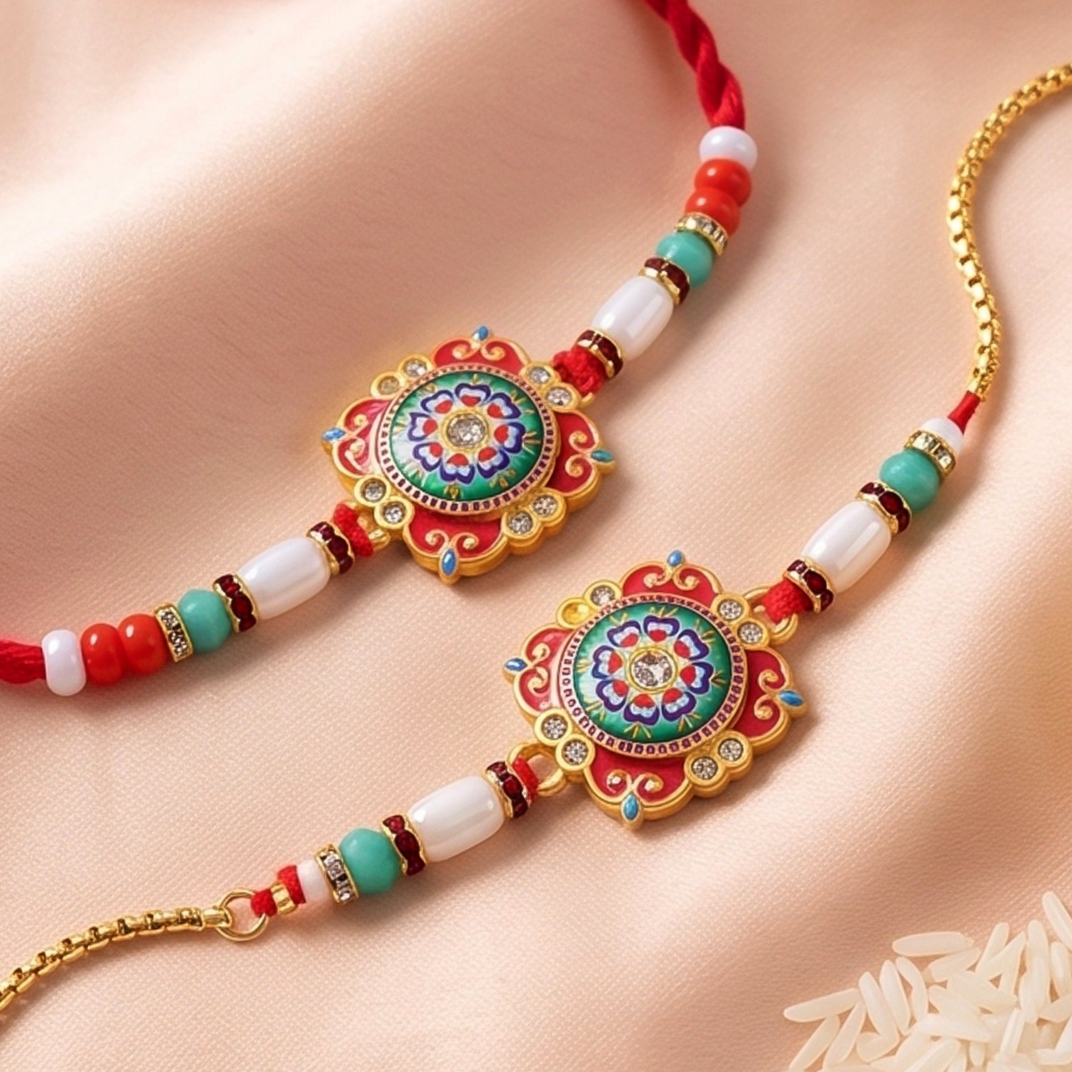 Premium Lumba Bhabhi Rakhi with Round Beads Traditional Pair Set