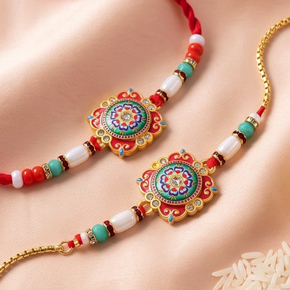 Premium Lumba Bhabhi Rakhi with Round Beads Traditional Pair Set