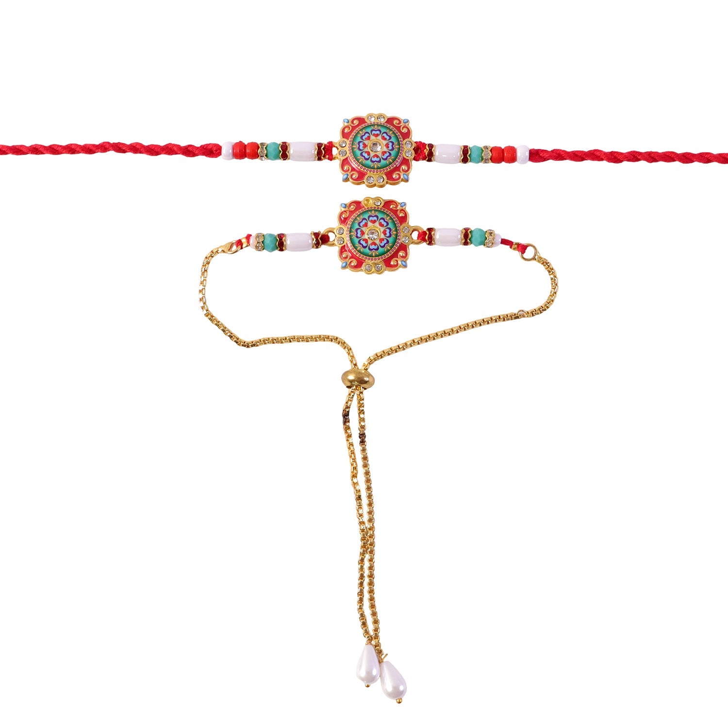 Premium Lumba Bhabhi Rakhi with Round Beads Traditional Pair Set
