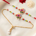 Premium Lumba Bhabhi Rakhi with Floral Charm Festive Pair Set