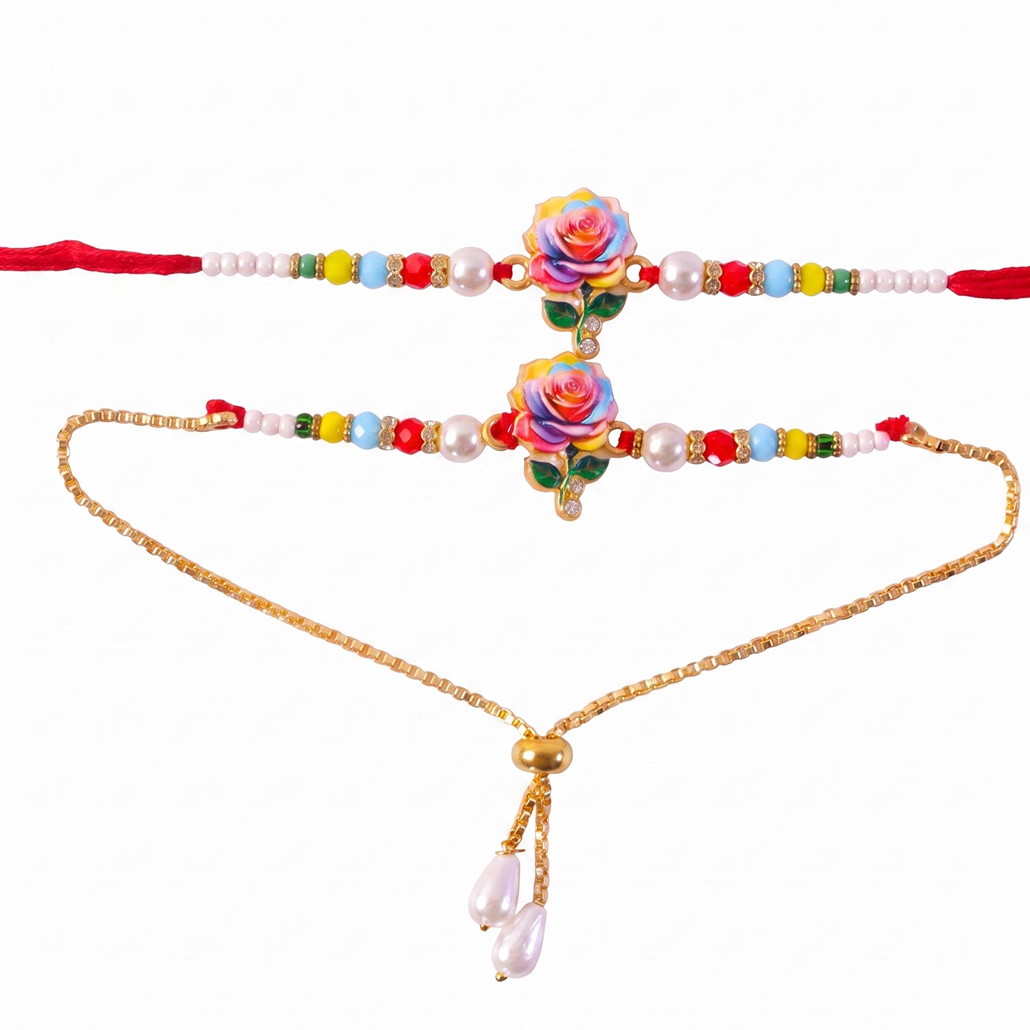 Premium Lumba Bhabhi Rakhi with Floral Charm Festive Pair Set