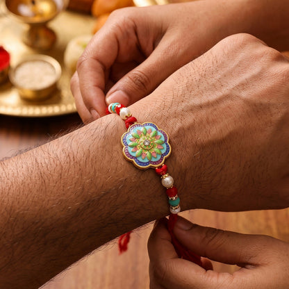 Premium Lumba Bhabhi Rakhi with Floral Stone Designer Pair Set