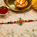 Square Om Kundan Beaded Traditional Pattern Designer Rakhi