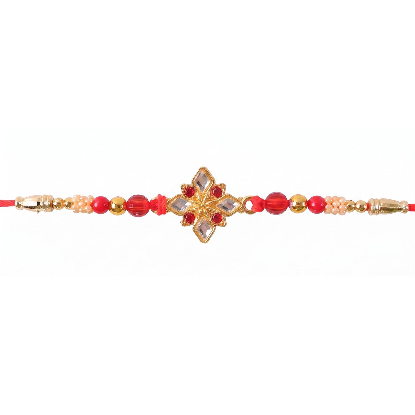 Designer Golden Ganesha Rakhi with Red & Green Beads for Brother | Raksha Bandhan Special