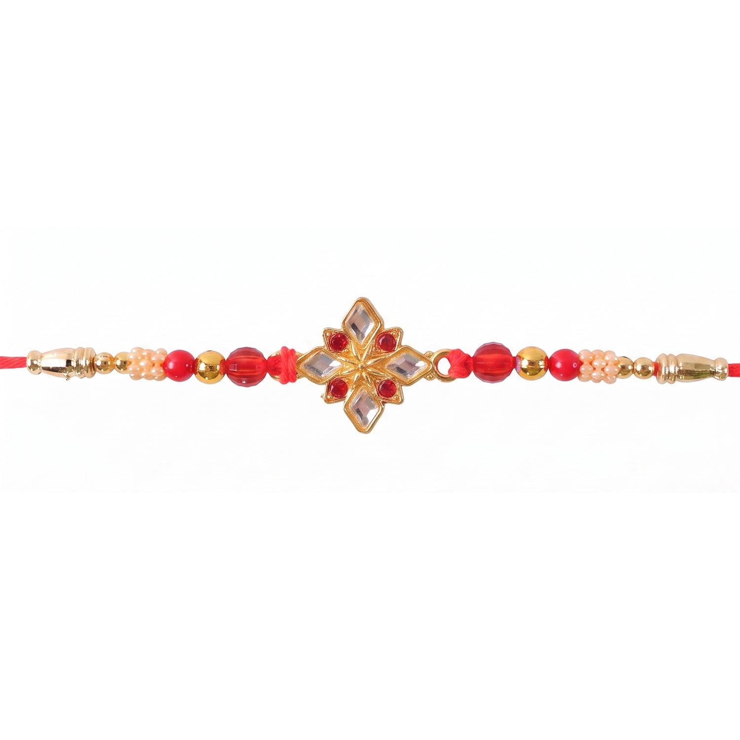 Designer Golden Ganesha Rakhi with Red & Green Beads for Brother | Raksha Bandhan Special