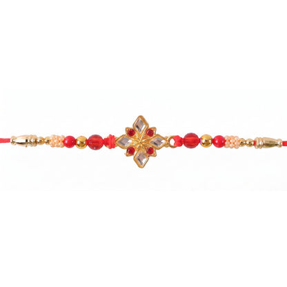 Designer Golden Ganesha Rakhi with Red & Green Beads for Brother | Raksha Bandhan Special