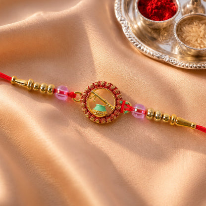 Sacred Rudraksha Rakhi with Golden Beads for Brother | Traditional Om Rakhi