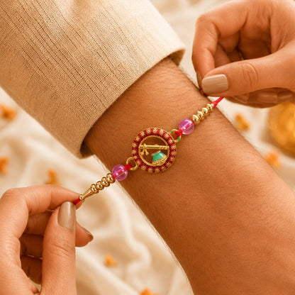 Sacred Rudraksha Rakhi with Golden Beads for Brother | Traditional Om Rakhi