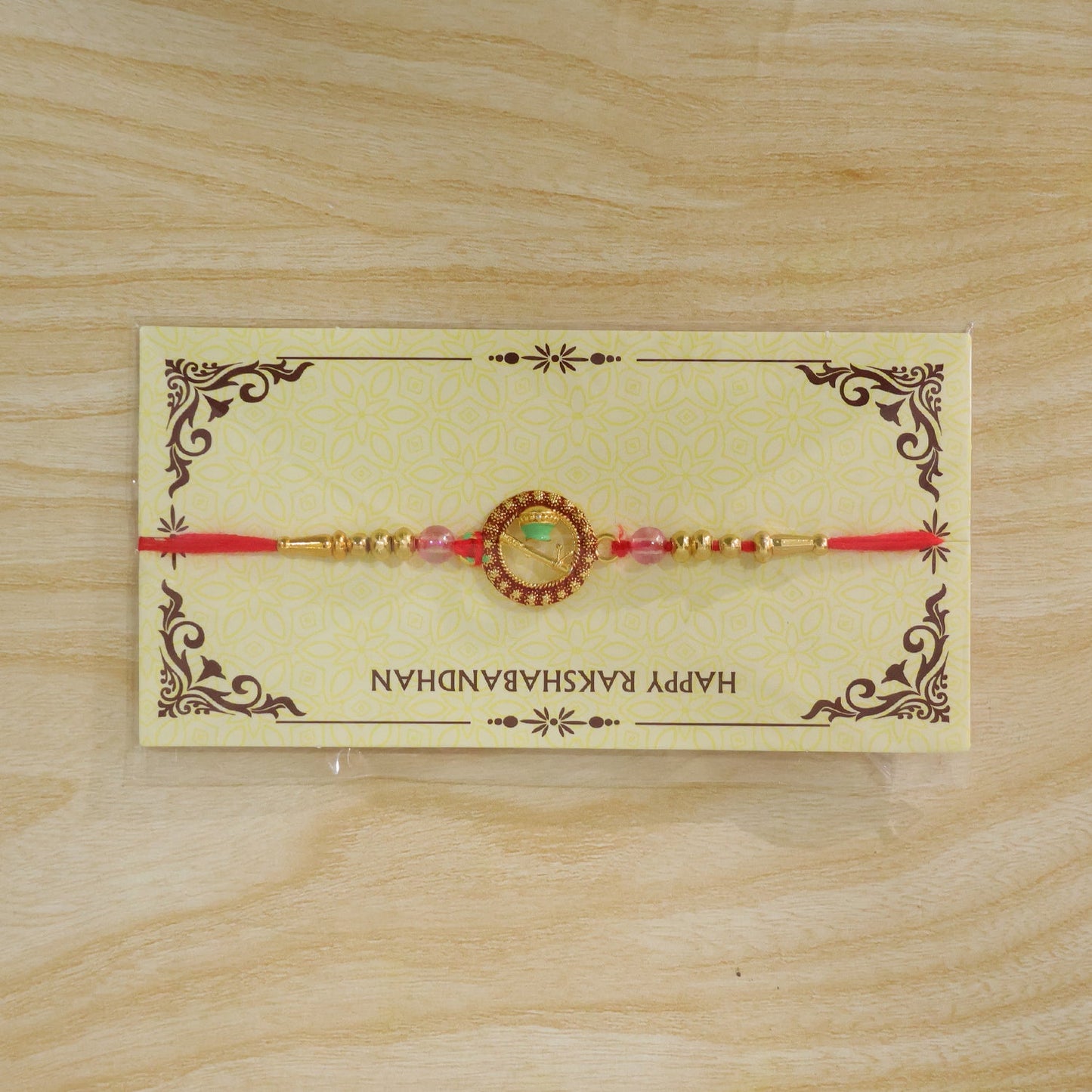 Sacred Rudraksha Rakhi with Golden Beads for Brother | Traditional Om Rakhi