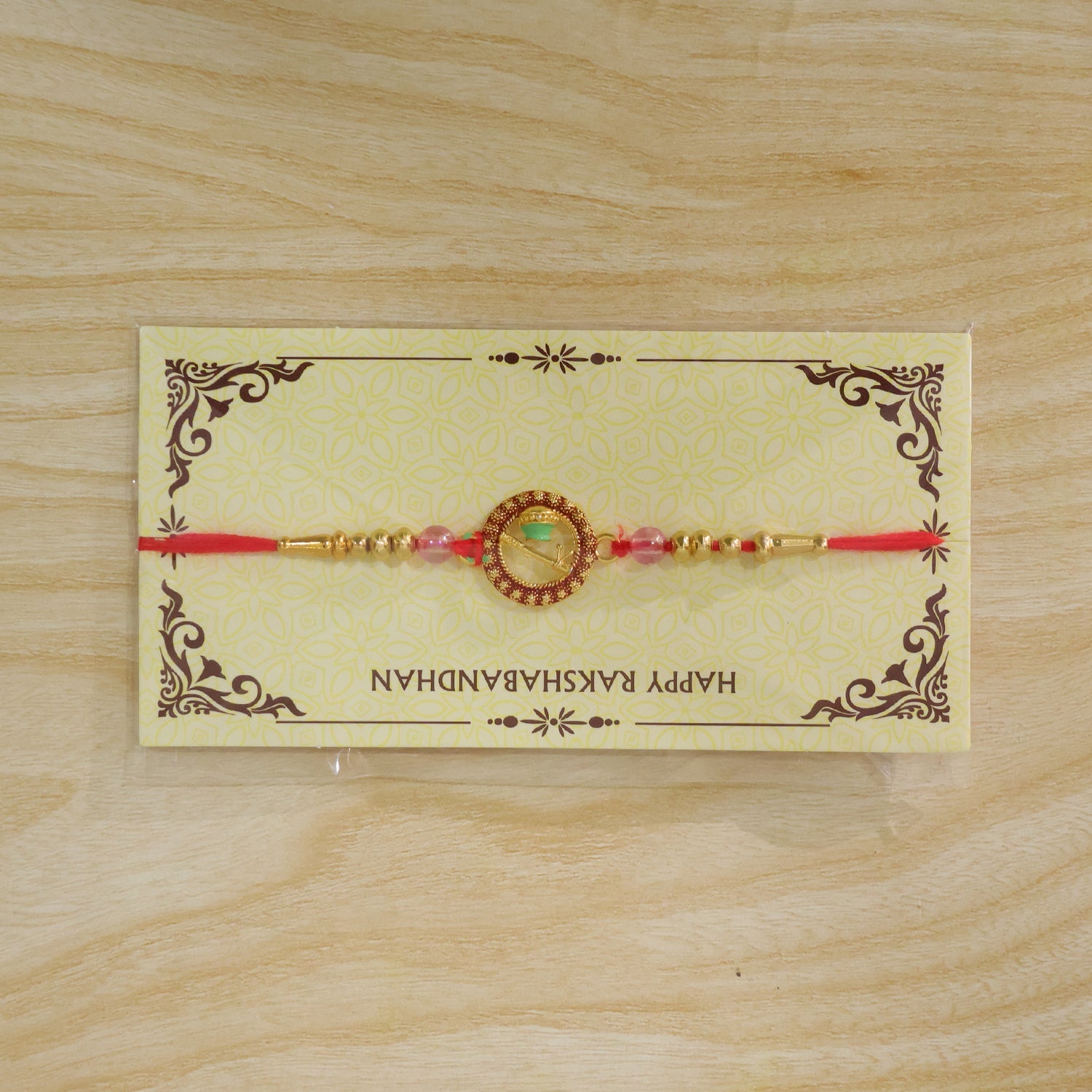 Sacred Rudraksha Rakhi with Golden Beads for Brother | Traditional Om Rakhi