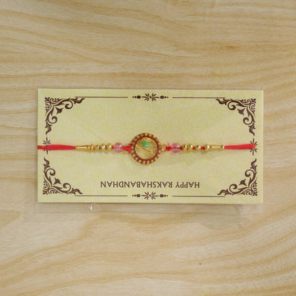Sacred Rudraksha Rakhi with Golden Beads for Brother | Traditional Om Rakhi