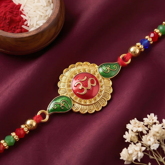 Traditional Om Rakhi with Colorful Beads for Brother on Raksha Bandhan