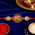Traditional Swastik Rakhi with Golden Beads for Brother | Auspicious Rakhi