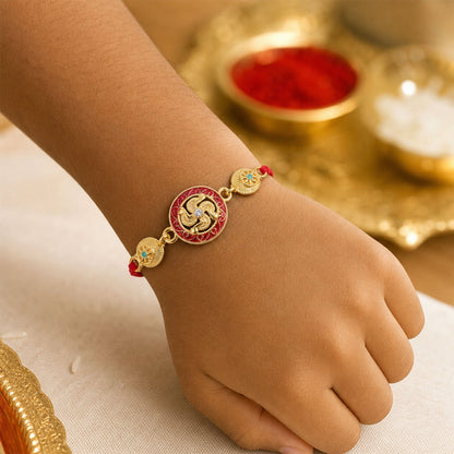 Traditional Swastik Rakhi with Golden Beads for Brother | Auspicious Rakhi
