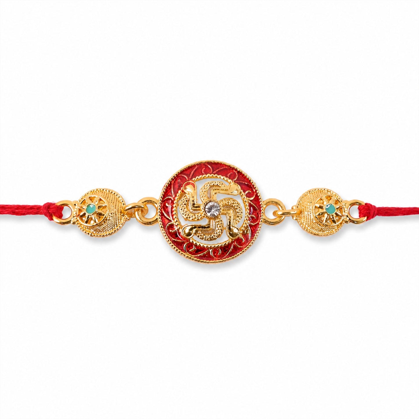 Traditional Swastik Rakhi with Golden Beads for Brother | Auspicious Rakhi