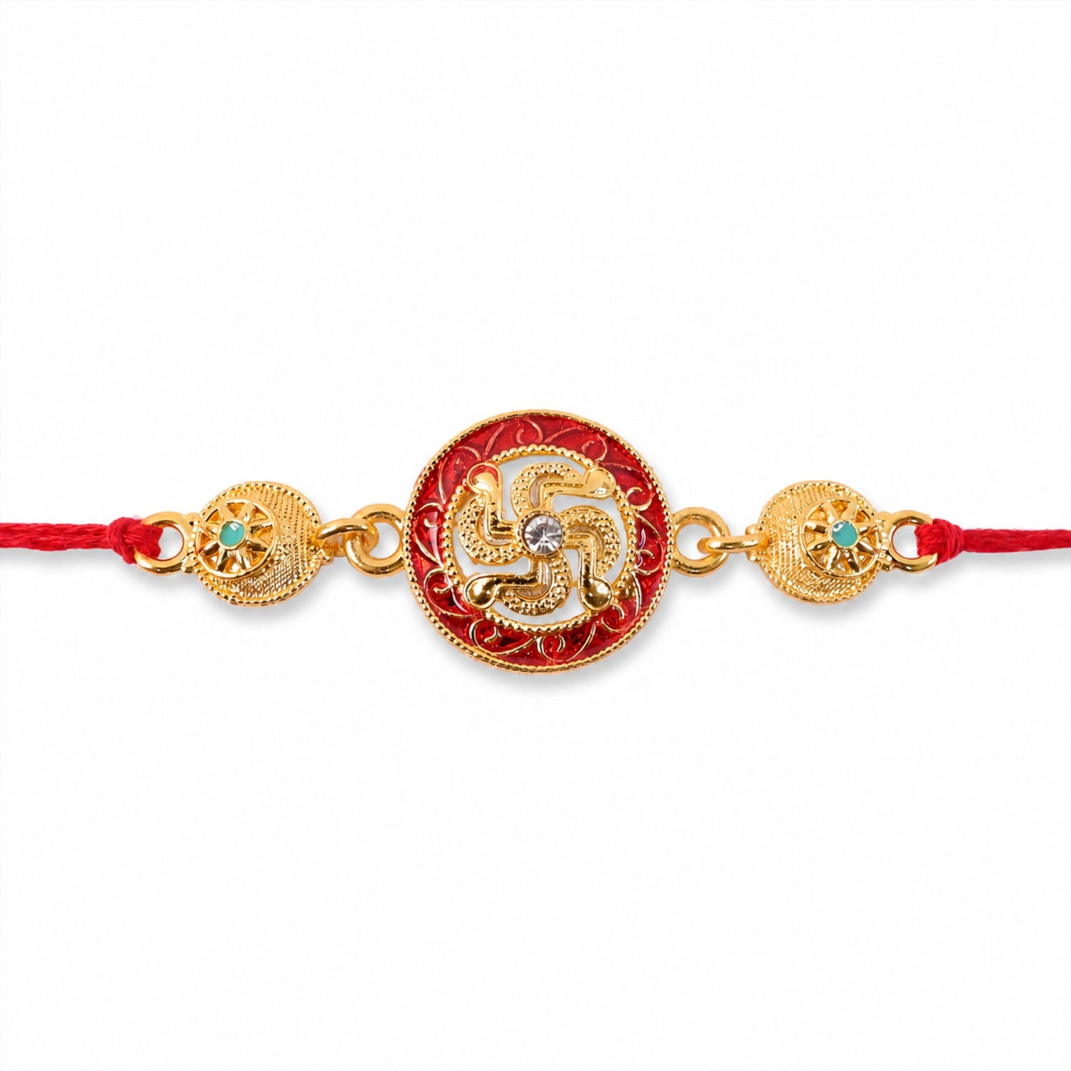 Traditional Swastik Rakhi with Golden Beads for Brother | Auspicious Rakhi