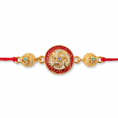 Traditional Swastik Rakhi with Golden Beads for Brother | Auspicious Rakhi