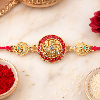 Traditional Swastik Rakhi with Golden Beads for Brother | Auspicious Rakhi