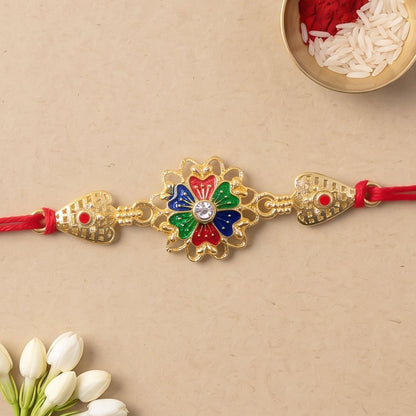 Premium Gold Plated Look Rakhi with Stones for Brother | Royal Designer Rakhi