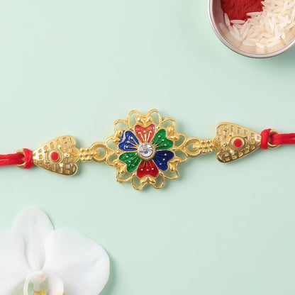 Premium Gold Plated Look Rakhi with Stones for Brother | Royal Designer Rakhi