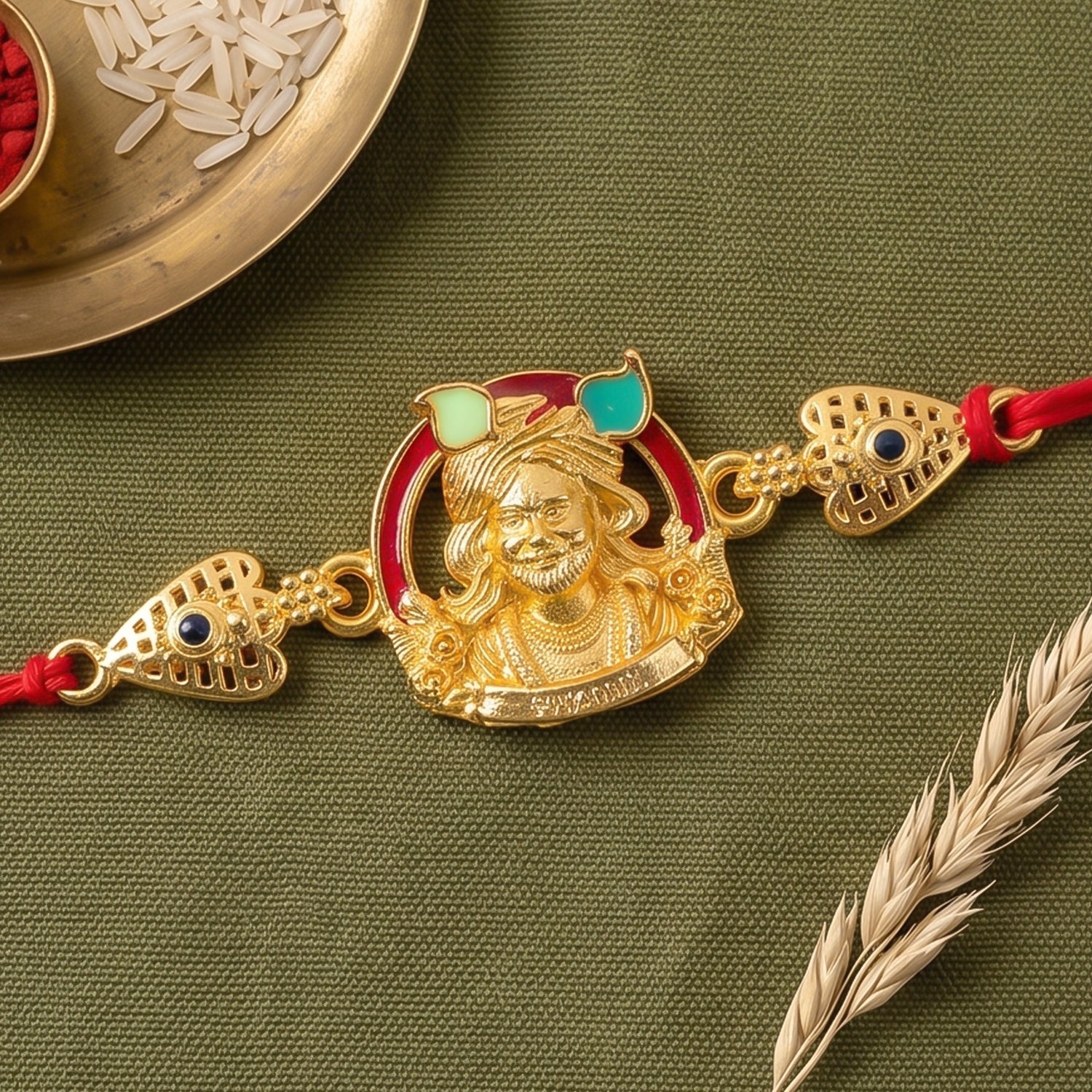 Beautiful Red Stone Studded Rakhi for Brother | Traditional Fancy Rakhi