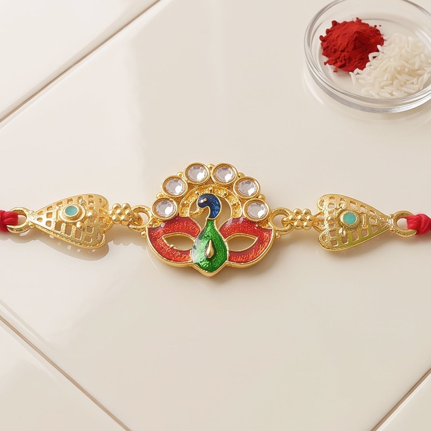 Traditional Red & Gold Thread Rakhi for Brother | Classic Mauli Rakhi