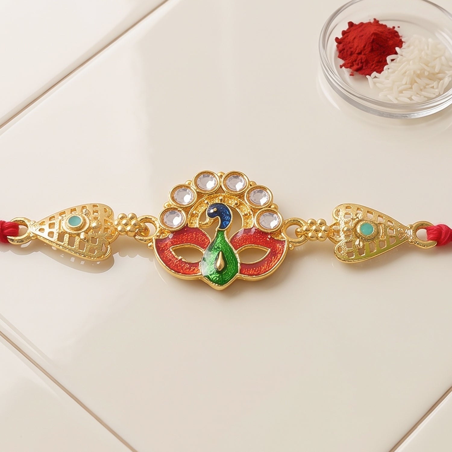 Traditional Red & Gold Thread Rakhi for Brother | Classic Mauli Rakhi