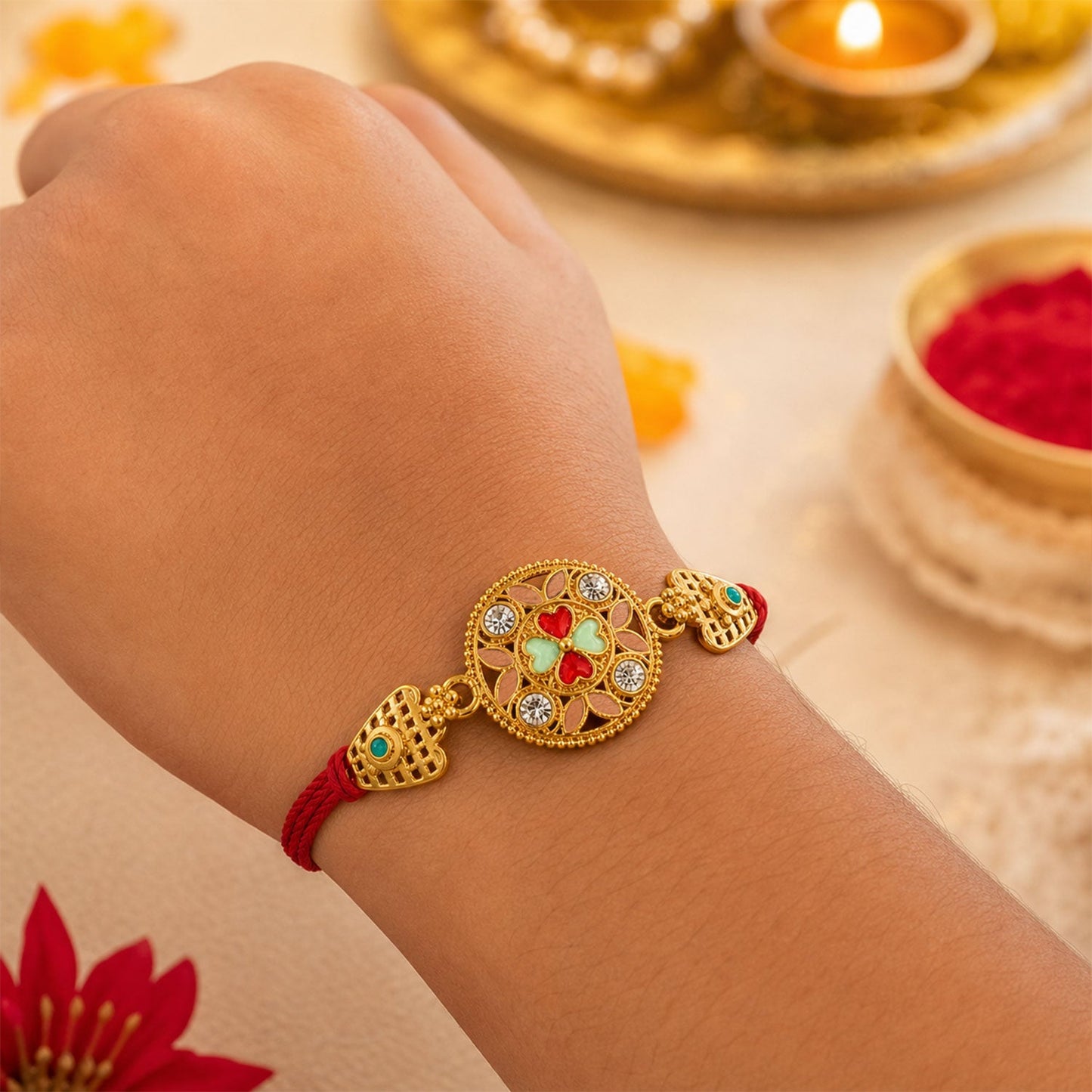 Fancy Beads Rakhi with Golden Charm for Brother | Latest Design Rakhi