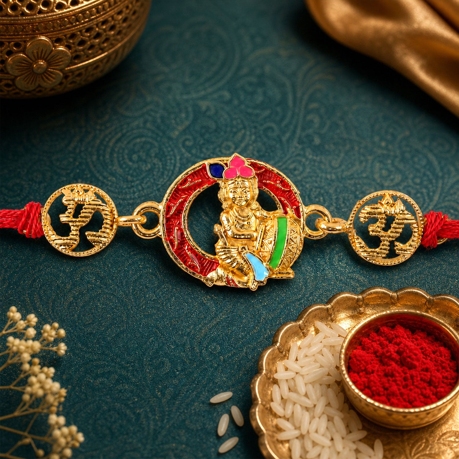 Divine Ganesh Rakhi with Meenakari Work for Brother | Religious Rakhi