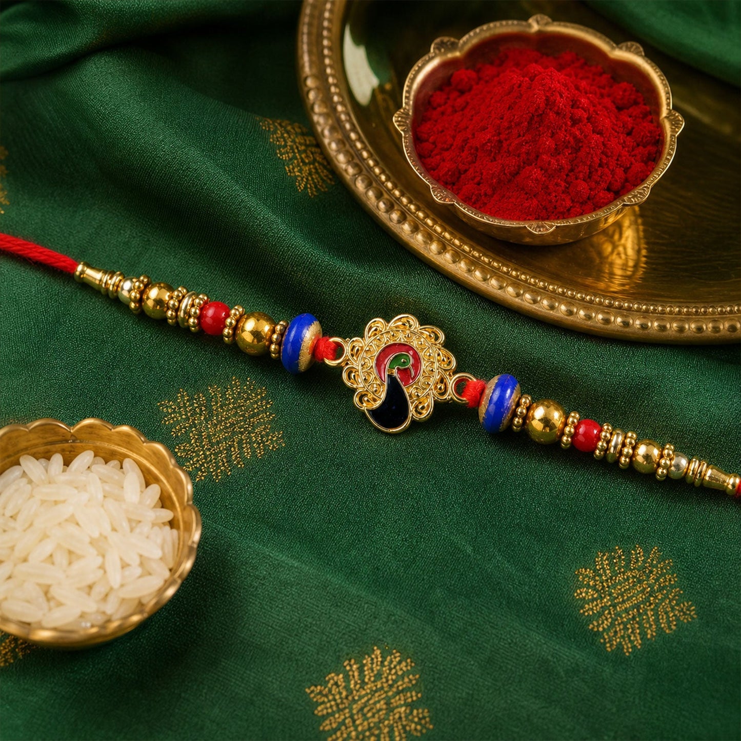 Elegant Golden Floral Rakhi with Stones for Brother | Premium Fancy Rakhi