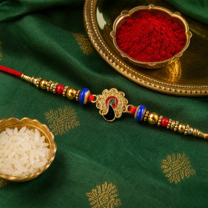 Elegant Golden Floral Rakhi with Stones for Brother | Premium Fancy Rakhi