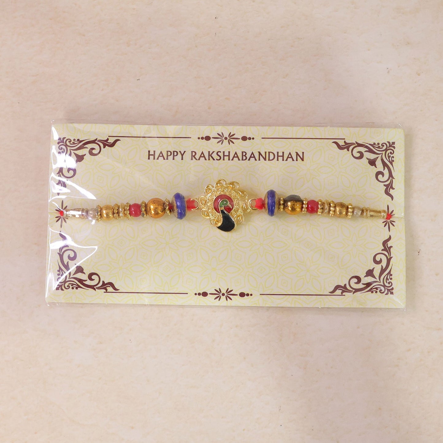 Elegant Golden Floral Rakhi with Stones for Brother | Premium Fancy Rakhi