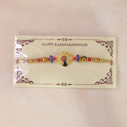 Elegant Golden Floral Rakhi with Stones for Brother | Premium Fancy Rakhi
