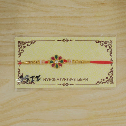 Traditional Red Thread Rakhi with Golden Round Motif for Brother | Classic Rakhi