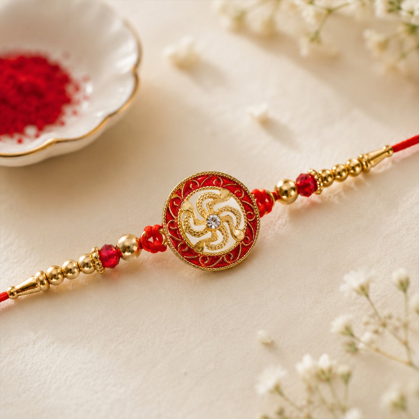 Traditional Red & Golden Designer Rakhi for Brother | Classic Festive Rakhi