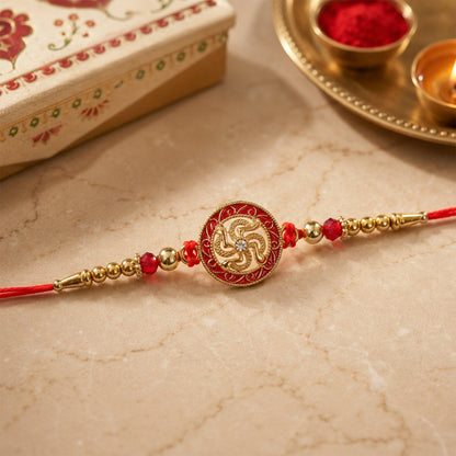 Traditional Red & Golden Designer Rakhi for Brother | Classic Festive Rakhi