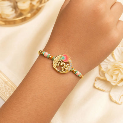 Stylish Golden Beads Rakhi with Stone Work for Brother | Designer Rakhi