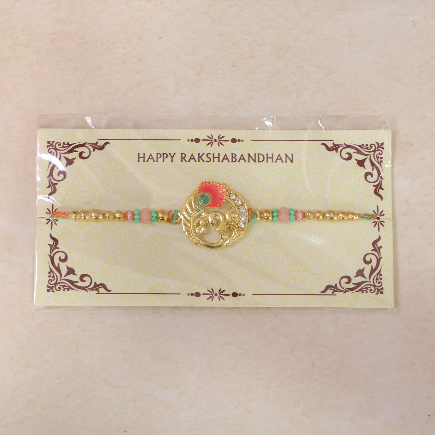 Stylish Golden Beads Rakhi with Stone Work for Brother | Designer Rakhi