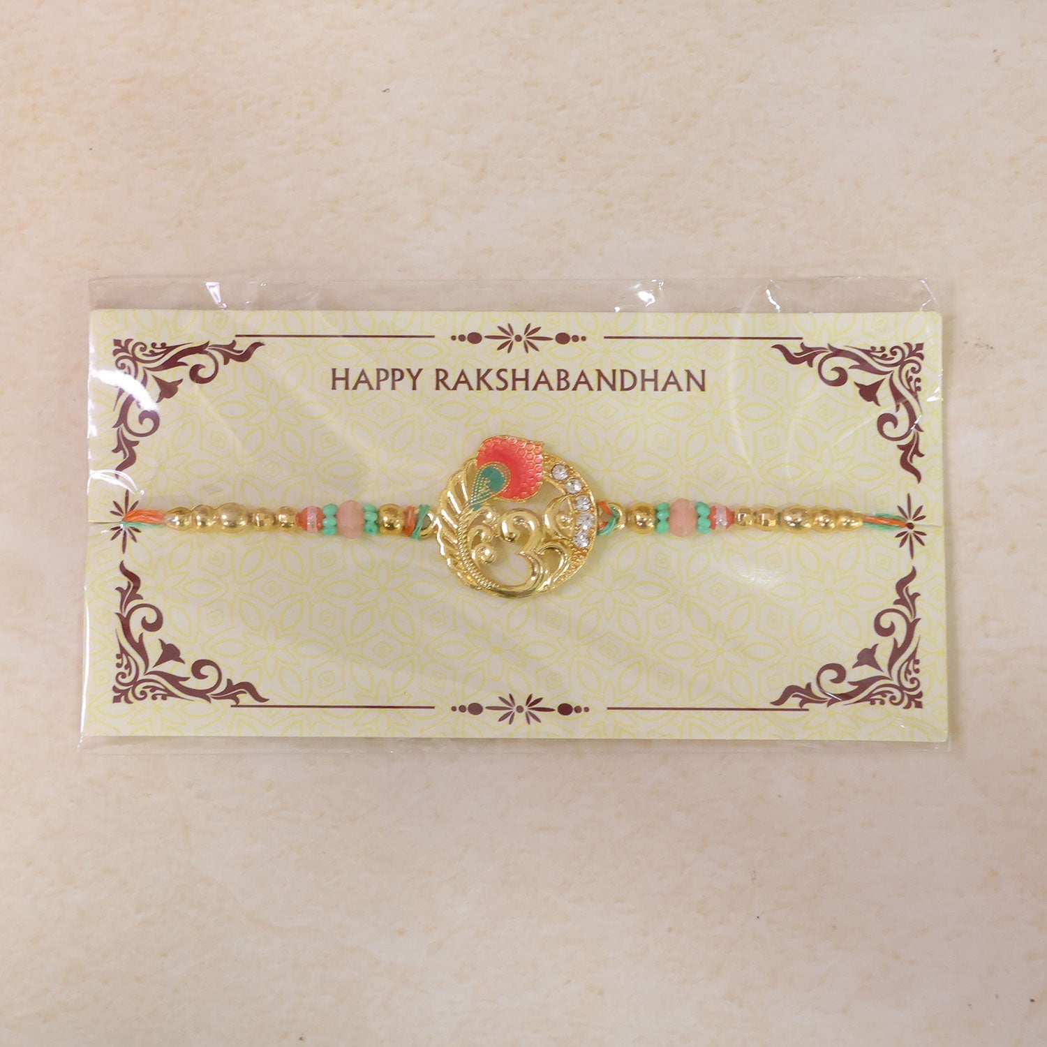 Stylish Golden Beads Rakhi with Stone Work for Brother | Designer Rakhi
