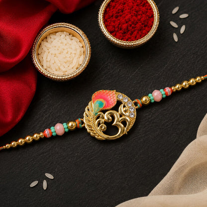 Stylish Golden Beads Rakhi with Stone Work for Brother | Designer Rakhi
