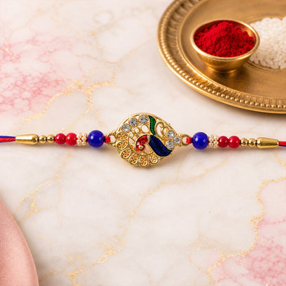 Classic Golden Designer Rakhi with Red Stone for Brother | Traditional Rakhi