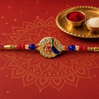 Classic Golden Designer Rakhi with Red Stone for Brother | Traditional Rakhi