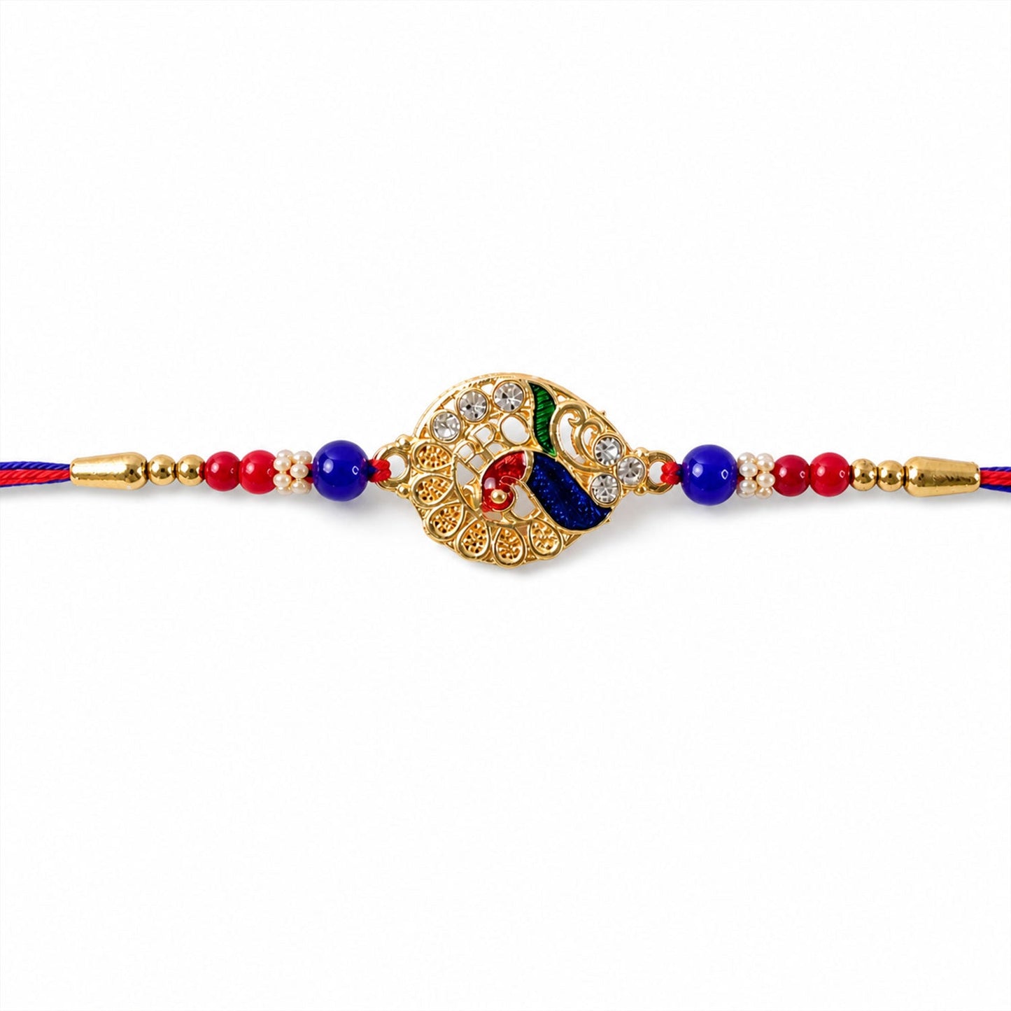 Classic Golden Designer Rakhi with Red Stone for Brother | Traditional Rakhi
