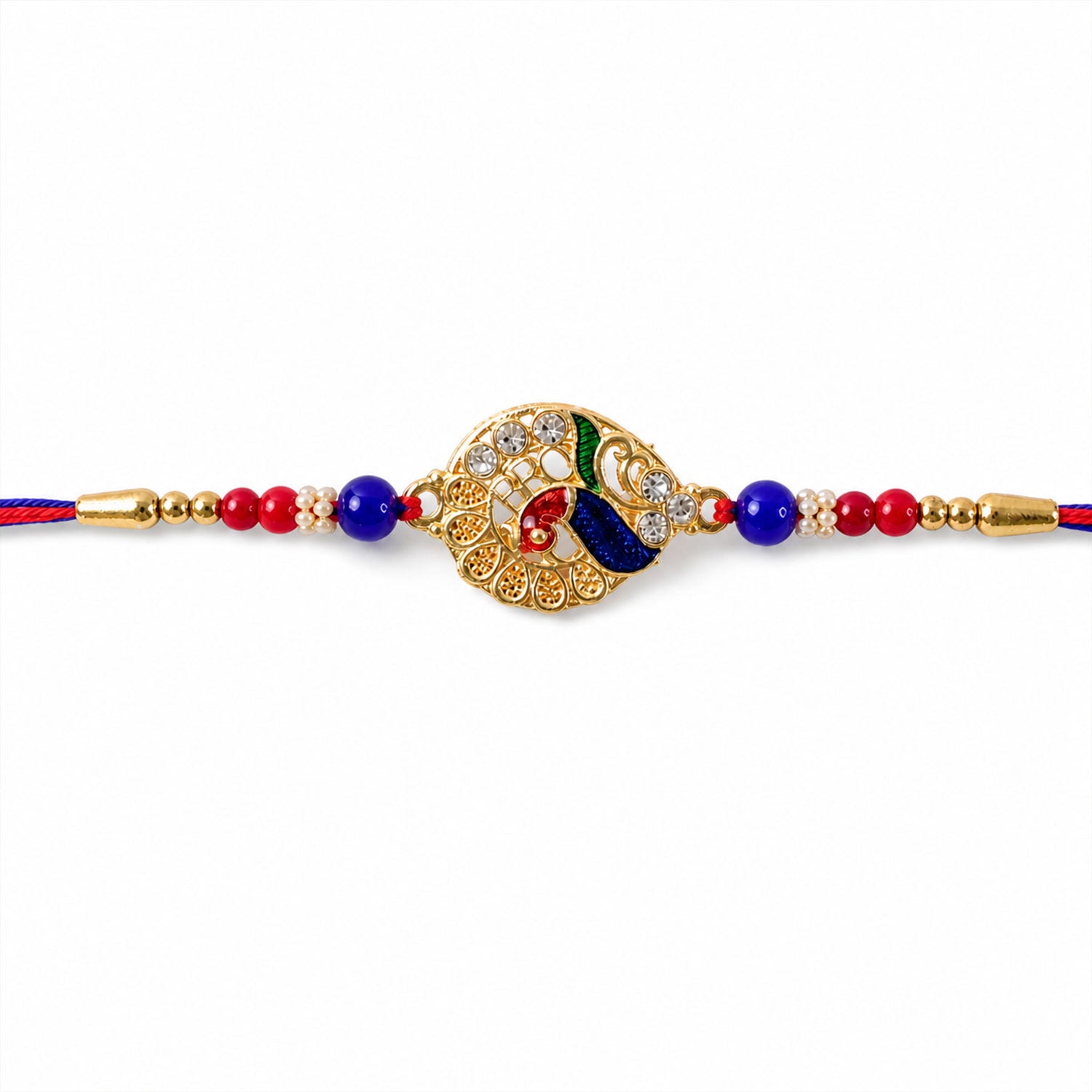 Classic Golden Designer Rakhi with Red Stone for Brother | Traditional Rakhi