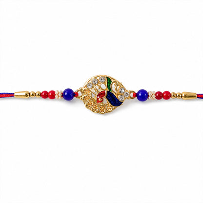 Classic Golden Designer Rakhi with Red Stone for Brother | Traditional Rakhi