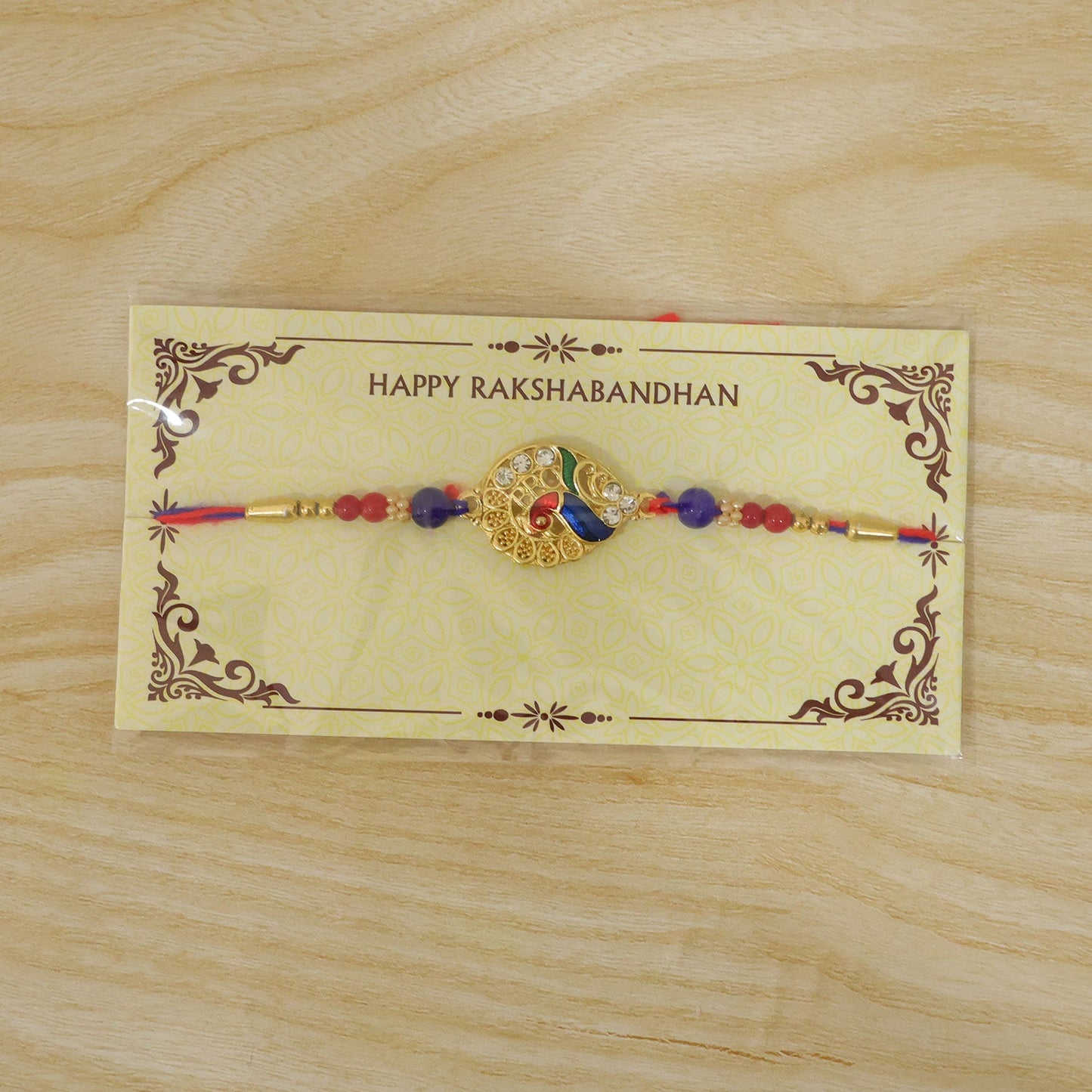 Classic Golden Designer Rakhi with Red Stone for Brother | Traditional Rakhi