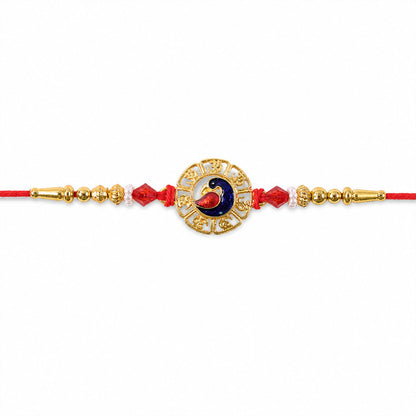Round Om Peacock Designer Rakhi with Beaded Traditional Detail