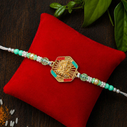 Hexagon Ganesha Designer Rakhi with Pearl Beaded Festive Detail