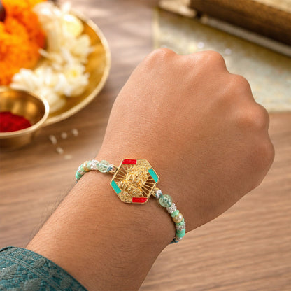 Hexagon Ganesha Designer Rakhi with Pearl Beaded Festive Detail